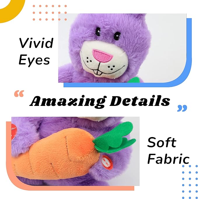 Hopearl Talking Singing Bunny Repeats What You Say Rabbit Musical Shaking Head Electric Interactive Animated Toy Speaking Plush Buddy Gifts for Toddlers, Purple, 15''