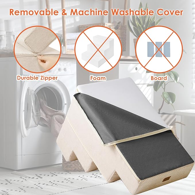 EHEYCIGA Dog Stairs for Bed 20" H, 4-Step Extra Wide Dog Steps for High Bed, Pet Steps for Small Dogs and Cats, Non-Slip Balanced Pet Ramp Indoor, Beige