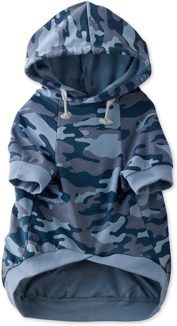 Rocky – The Orginal Lightweight Hooded TEE 100% Organic Cotton Dog Hoodie Pet Coat Sweater for Small, Medium, Large Dogs, Navy Camo, Medium