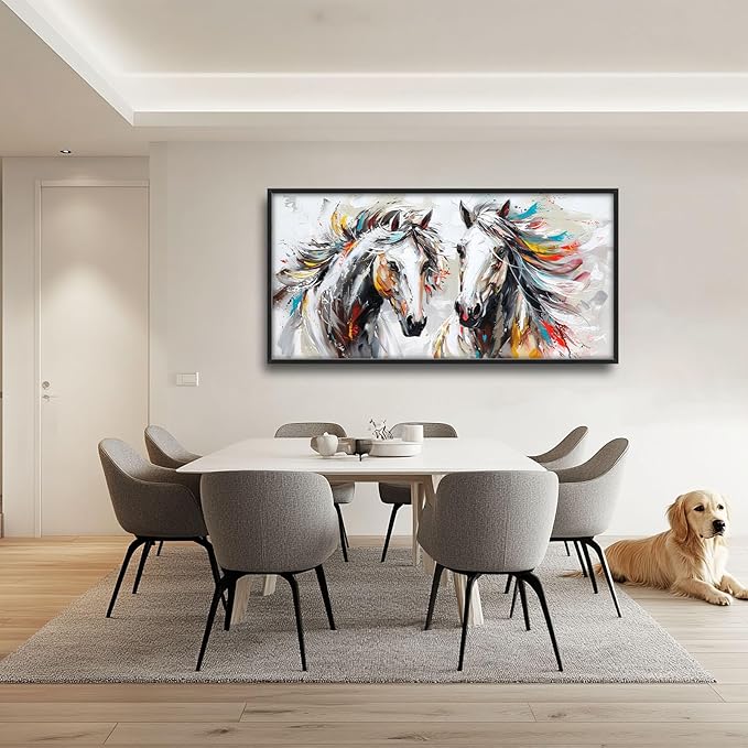 Quorin Horse Large Wall Art White Horse Animal Pictures Wall Decor Colorful Graffiti Canvas Print Painting Artwork for Bathroom Living Room Bedroom 60L x 30W