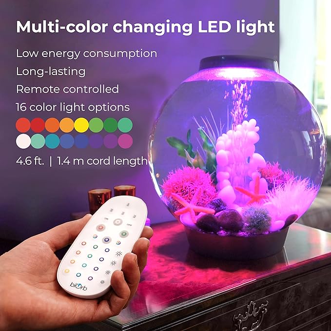 biOrb Classic 60 Acrylic 16-Gallon Aquarium with Multi-Color Remote-Controlled LED Lights Modern Tank for Tabletop Display, Black