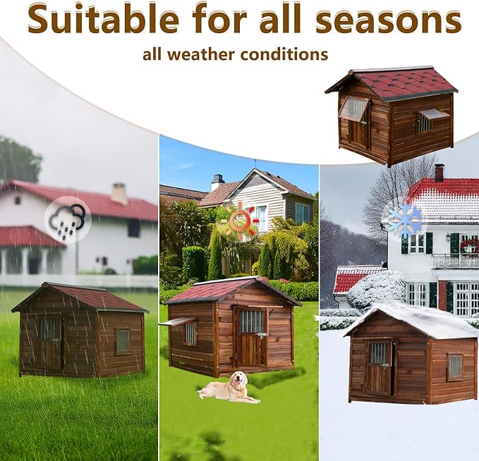 Dog House for Large Dogs Outside with Door and Adjustable Window, Big Dog House Outdoor Weatherproof with Removable Floor, Extra Large Pet House, 7XL