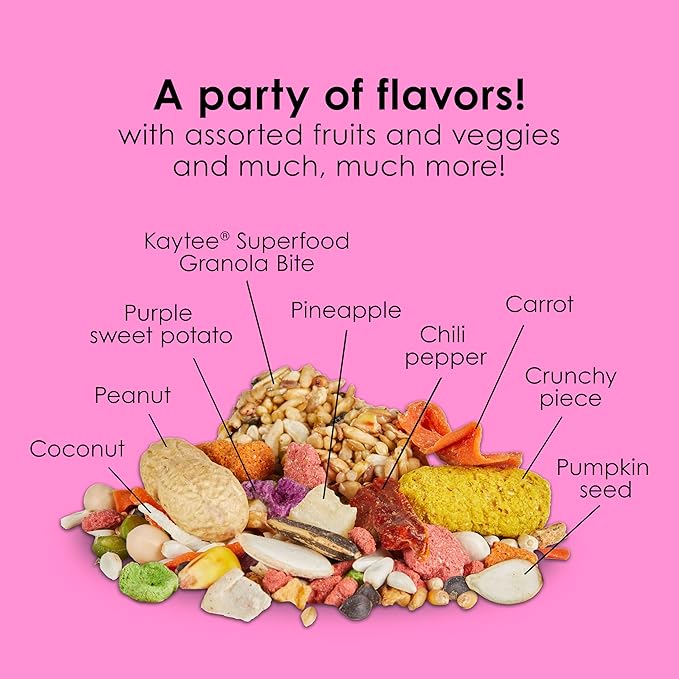 Kaytee Fiesta Big Bites Small Parrot & Conure Food, Nutritious and Fun Blend, Supports Skin, Feather, Digestion, Brain and Heart Health, 4 pounds
