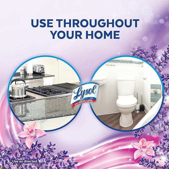 Lysol Multi-Surface Cleaner, Sanitizing and Disinfecting Pour, to Clean and Deodorize, Lavender and Orchard Essence, 144oz (Pack of 4)