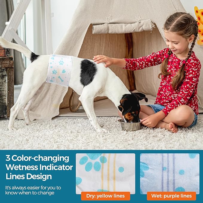 Male Dog Wrap, Disposable Dog Diapers, 40 Count, L (Waist 23.6”-31.5”), Wetness Indicator, Ultra Protection, Leak Proof, Super Absorbent, Soft