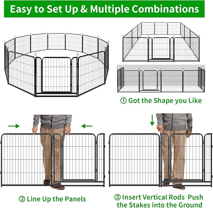 Dog Playpen Outdoor Extra Wide 16 Panels Heavy Duty Dog Fence 32" Height Anti-Rust with Doors Portable for RV Camping Yard, Total 42FT, 140 Sq.ft, Snowy Black