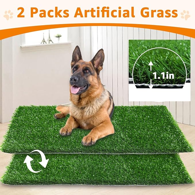LOOBANI 47.6"x29.2" Extra Large Dog Grass Potty Tray - Dog Litter Box with 2-Pack Replacement Artificial Grass Puppy Training Pads - Potty Tray for Balcony Apartment Indoor Outdoor Use