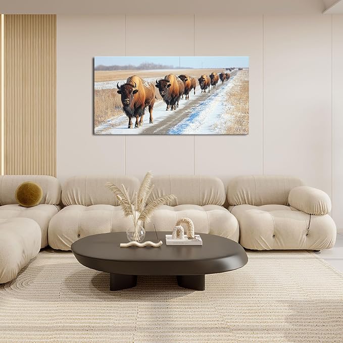 Quorin American Bison Large Wall Art Rural Country Landscape Pictures Wild Animal Wall Decor Nature Canvas Print Painting Artwork for Bathroom Living Room Bedroom 30"x60"