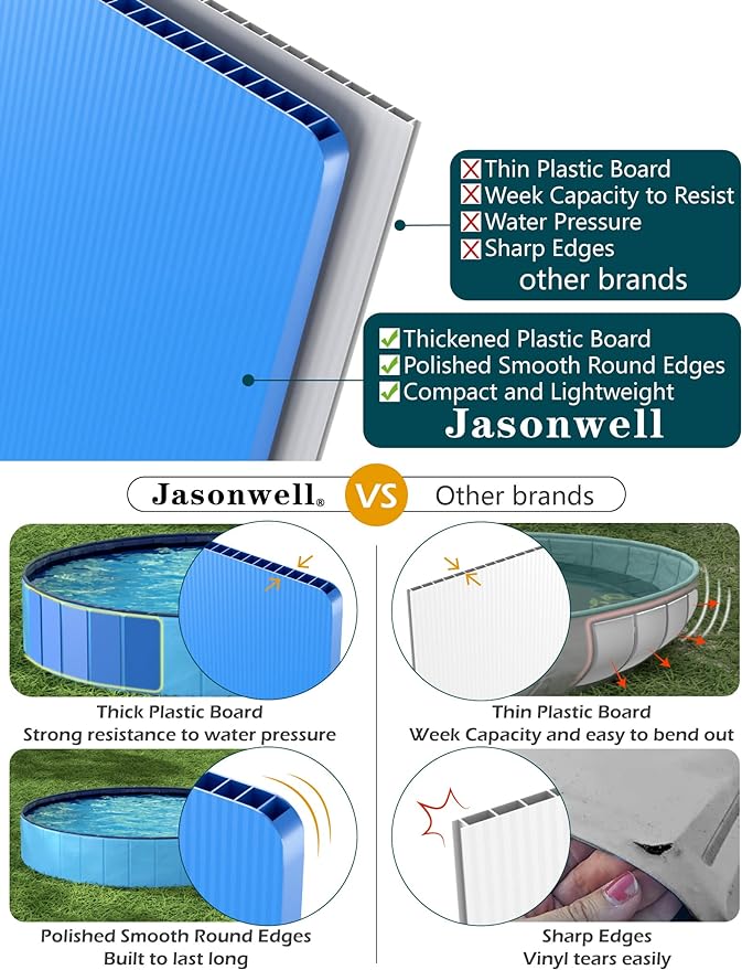 Jasonwell Foldable Dog Pool Collapsible Hard Plastic Swimming Pool Portable Kiddie Pool Pet Pool Doggie Wading Pool Bath Tub for Puppy Small Medium Large Dogs Cats and Kids 48"