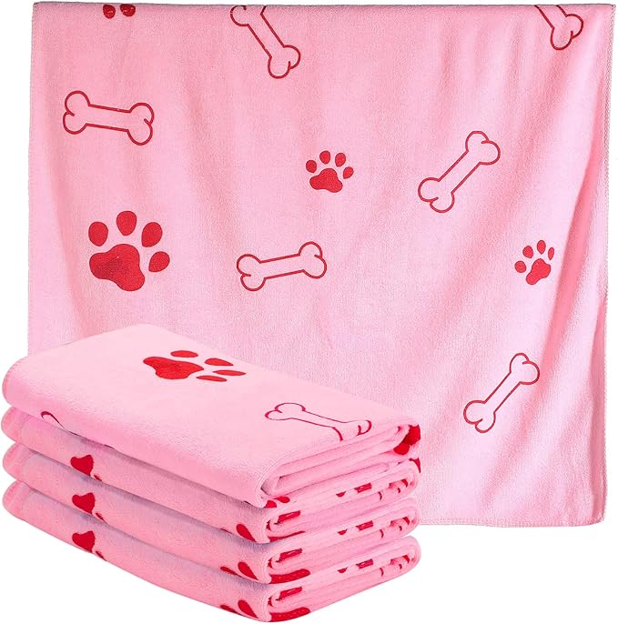 Chumia 4 Pcs Dog Towels for Drying Dog Puppy Bulk Microfiber Absorbent Paw Towel Pet Bathing Supplies Quick Drying for Medium Cats Pets Shower(24 x 40 Inch,Pink)