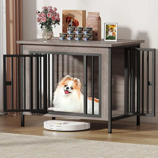EasyCom 31.5" Small Dog Crate Furniture, Chew-Resistant Dog Crates for Small and Medium Dogs, Dog Kennel Furniture Indoor with 2 Doors and 3.94" Raised Feet, as TV Stand, End Table, Crate Table