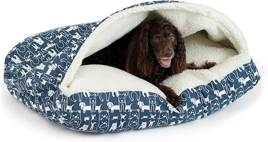 Snoozer Luxury Rectangle Cozy Cave Dog Bed - Indoor Dog Bed with Cover Cave, Covered Calming Burrow for Medium & Large Sized Pets with Blanket Attached, Enclosed, Washable - Large, Pedigree Denim