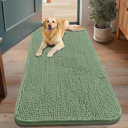 Smiry Dog Door Mat for Muddy Paws 48x30, Absorbs Moisture and Dirt Doormat, Non-Slip Washable Quick Dry Chenille Front Door Mat Indoor Entrance, Entryway Carpet for Inside Floor, Olive Green
