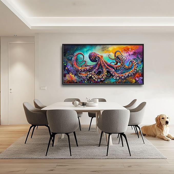 Quorin Octopus Large Wall Art Abstract Colorful Octopus Pictures Sea Ocean Animal Wall Decor Canvas Print Painting Artwork for Bathroom Living Room Bedroom 60L x 30W
