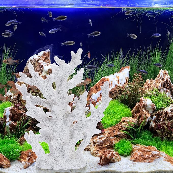 TOPZEA Artificial Coral Ornament, Resin Faux White Coral Reef Aquarium Decor Decorative Sea Stony Corals Realistic Underwater Aquatic Plant for Fish Tank Decoration, Bathroom, Living Room
