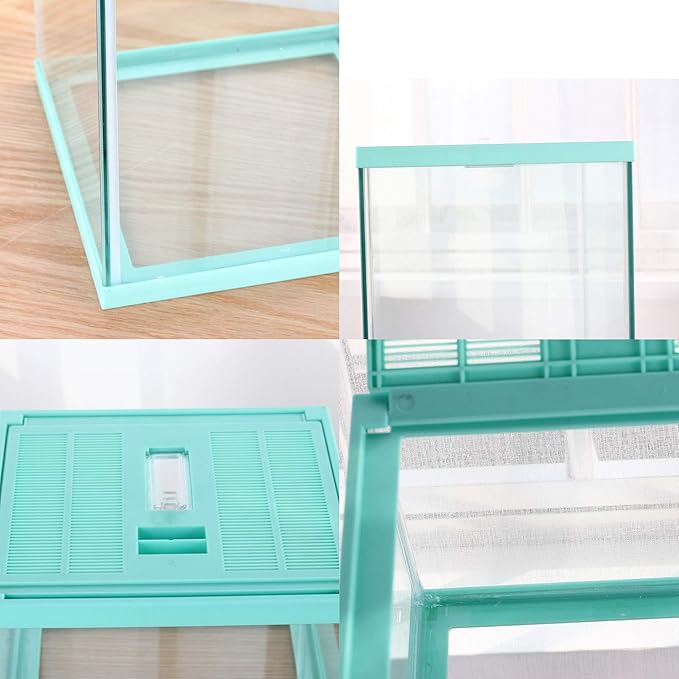 crapelles Reptile Terrarium Tank, Snail Jumping Spider Enclosure, Tarantula Insect Pet Box, Vivarium Tank for Hermit Crab Cricket Gecko Frog, Small Tortoise Habitat Cage (7.8x7.8x5.9 Inches) Green