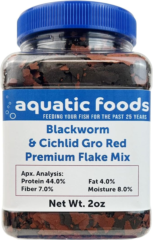Aquatic Foods Inc. California Blackworm & Cichlid Color Red Premium Flakes for Discus, Cichlids All Community Tropical Fish Also Pellet Mix, Wafer Mix Included…2oz
