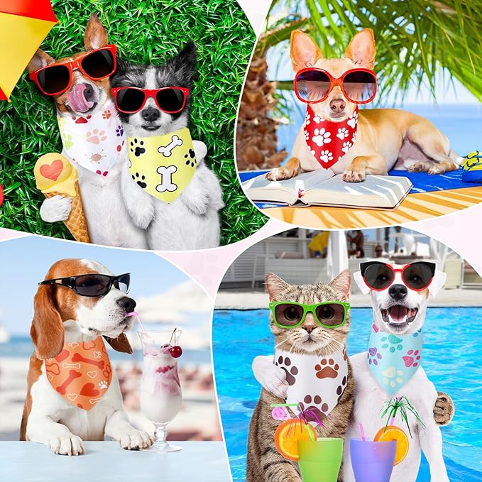 Abbylike 50 Pcs Paw Print Dog Bandanas Bulk Soft Triangle Scarves for Pets Party Costume Doggie Walking Photo Props Bibs for Pets Shops Adoption Events Halloween Party Gifts(31.5 x 21.7 x 21.7 Inch)