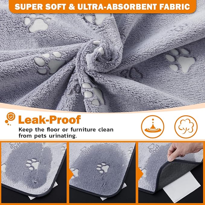 LOOBANI Washable Pee Pads for Dogs, Fast Absorption Reusable Puppy Pads, Waterproof Whelping Pads, Non Slip Training Pads Pet Playpen Mat for Floor, Dog Crate, Grey 2 Pack 31 x 36 in