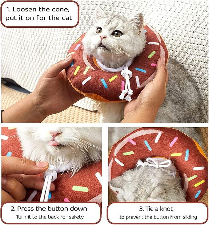 Amakunft Adjustable Cat Cone Collar Soft, Cat Recovery Collar, Cone for Cat After Surgery, Cat Neck Cone, Elizabethan Collar for Cat and Kitten (Donut S (Neck: 5"-10"))