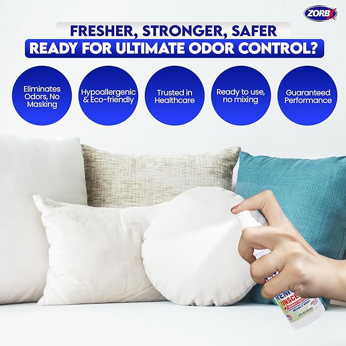 ZORBX Unscented Mini Odor Eliminator Spray – Used in Hospitals & Healthcare Facilities | Advanced Trusted Formula | Tag Along, Lightweight and Travel-Friendly Odor Remover - 2 Oz