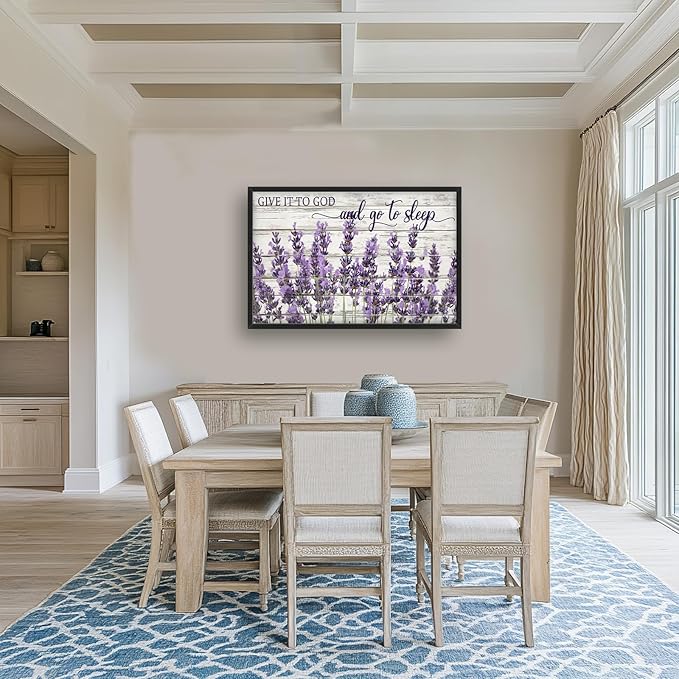 Large Lavender Wall Art for Living Room, Framed Oversized Rustic Floral Wall Decor Christian Give It To God Canvas Painting Modern Artwork for Living Room Bathroom Bedroom Office Dining Room 36"x24"