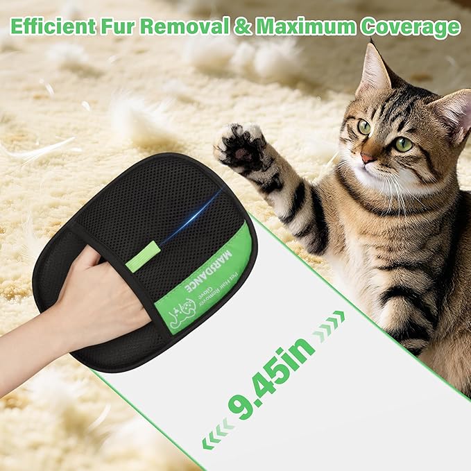 Pet-Hair-Removal-Glove 2Pcs, Double-Sided-Pet-Grooming-Glove Reusable Cat & Dog Hair Remover Mitt for Couch,Furniture,Carpet, Car Seat Electrostatic-Pet-Hair-Remover Efficient Pet-Hair-Cleaning-Glove