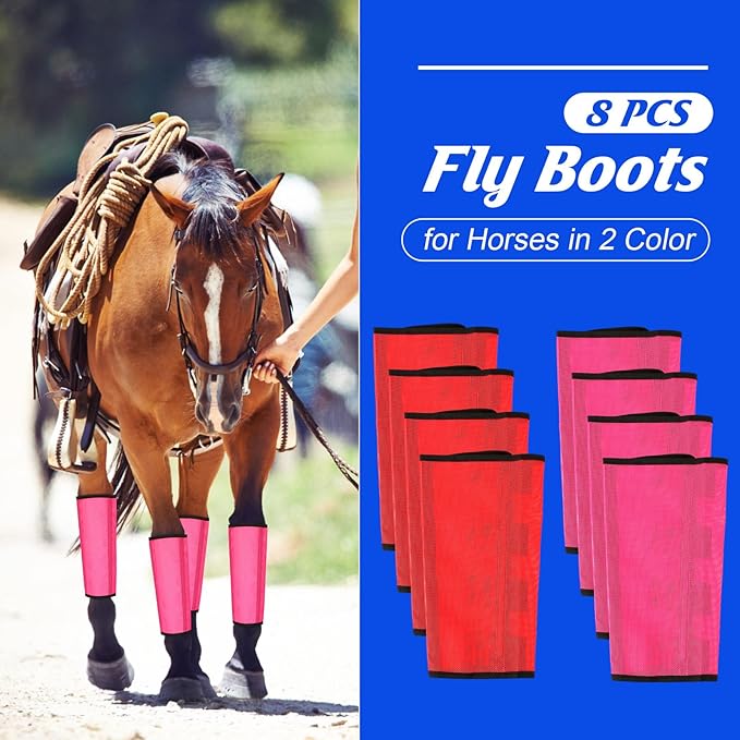 8 Pcs Mesh Fly Boots for Horse Breathable Mesh Horse Boots Protective Horse Leg Wraps Horse Leggings for Preventing Flies and Mosquitoes Bites (Light Pink, Dark Pink)