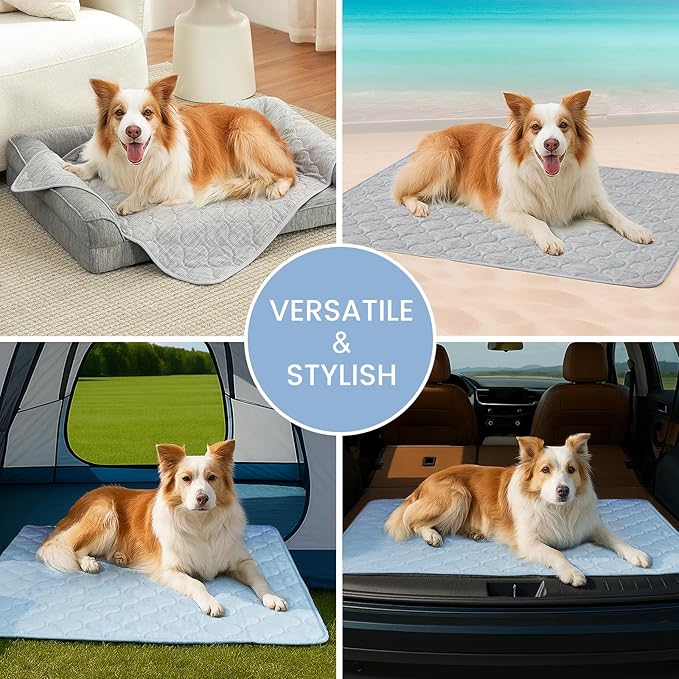 Cozy Bliss Leakproof Cooling Blanket for Large Dogs – Q-Max>0.4, Durable & Washable Dog Cooling Mat for Hot Weather, Soft Pet Throw & Couch Protector for Multiple Pets 60x80 Inch, Heather Cool Blue