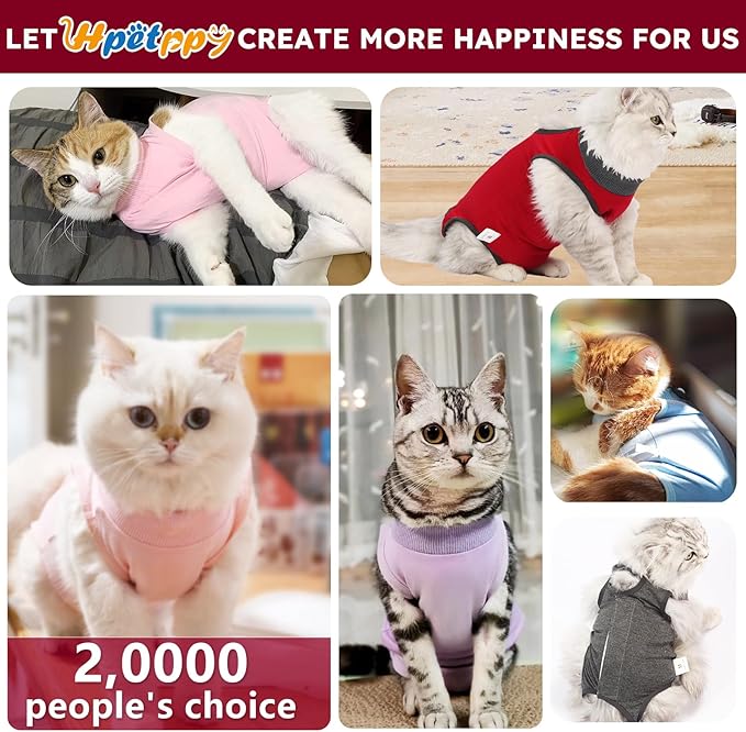 Cat Recovery Suit for Spay Abdominal Wounds, Kitten Onesie Bodysuit for Cats After Surgery, Cat Surgery Recovery Suit Female Cone of Shame Alternative for Cats Anti Licking (Red,M)