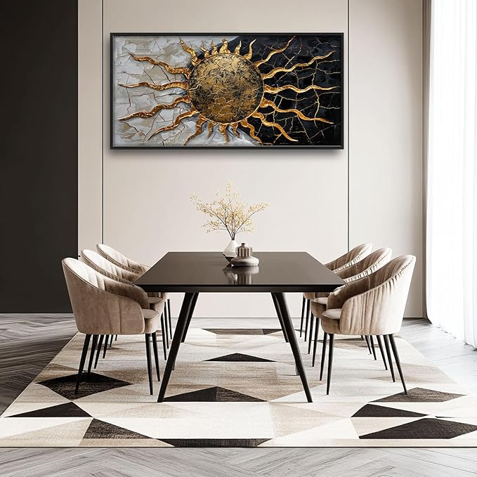 Quorin Golden Sun Large Wall Art Abstract Day and Night Pictures Black and Golden Wall Decor Canvas Print Painting Artwork for Bathroom Living Room Bedroom 60L x 30W