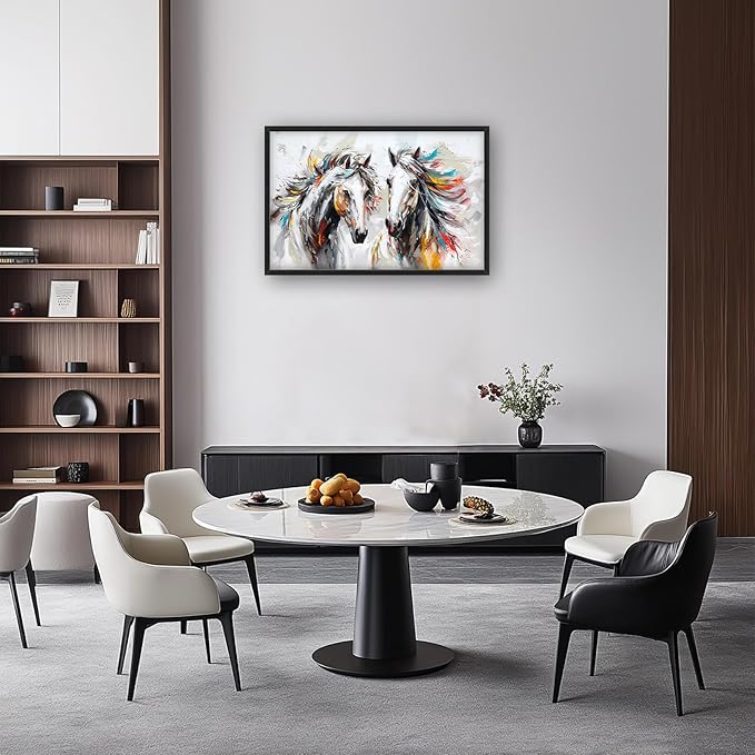 Quorin Horse Large Wall Art White Horse Animal Pictures Wall Decor Colorful Graffiti Canvas Print Painting Artwork for Bathroom Living Room Bedroom 36L x 24W