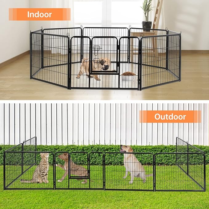 BestPet Dog Playpen Indoor 24 inch 8 Panels Metal Dog Pen Pet Dog Fence Outdoor Exercise Pen with Doors,Pet Puppy Playpen for RV Camping Yard, Black