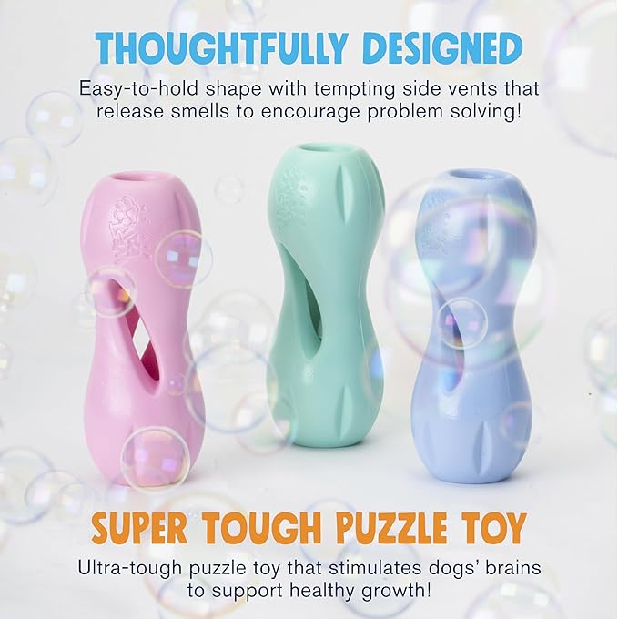 WEST PAW Zogoflex Qwizl Dog Puzzle Treat Toy – Interactive Chewing for Dogs – Dispenses Pet Treats – Brightly-Colored Dog Enrichment Toy for Aggressive Chewers, Fetch, Catch, Small 5.5", Periwinkle
