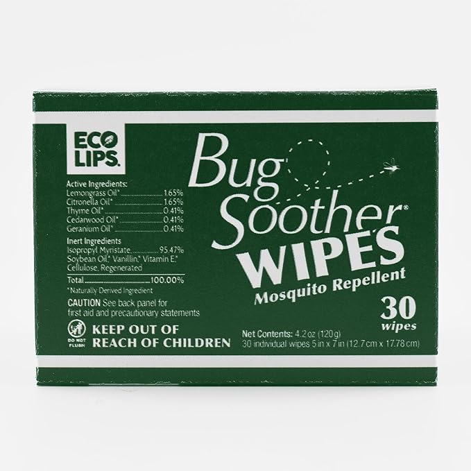 Bug Soother Wipes (30 ct) - Natural Insect, Gnat and Mosquito Repellent & Deterrent - 100% DEET-Free Safe Bug Wipes for Adults, Kids, & Pets - Made in USA
