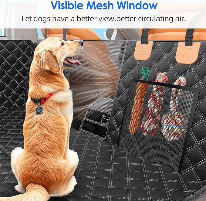 Back Seat Extender for Dogs with Hard Bottom/Large Space, Waterproof Dog Car Seat Cover Holds 400lbs, Sturdy Nonslip Pet Backseat Hammock for Cars/SUV