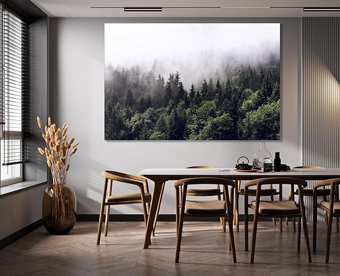 Nature Wall Art Prints - Ocean Forest Mountain Lake Canvas Landscapes - Small to Extra Large Living Room Bedroom Kitchen Bathroom Décor (Foggy Pine Forest, 20L" x 30W")