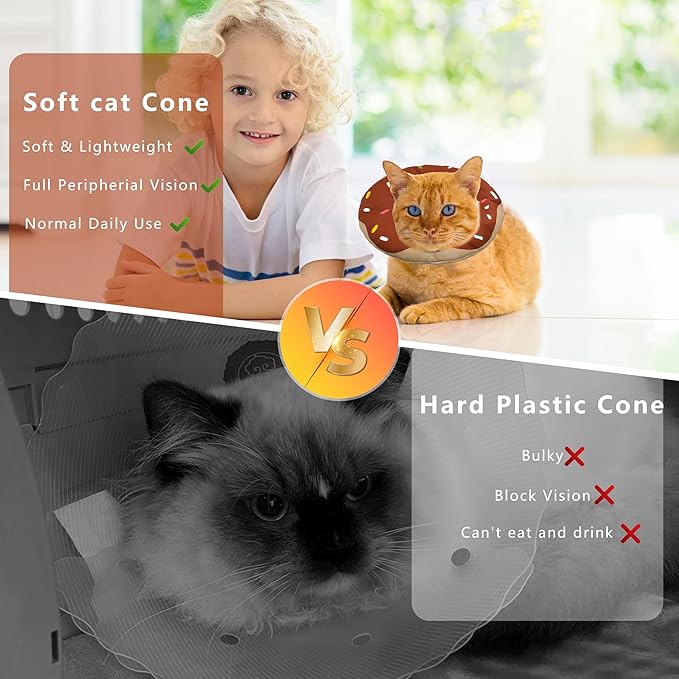 Cat Cone Collar Soft, Adjustable Cat Recovery Collar Kitten Cones to Stop Licking, Cute Donut E Collar After Surgery, Cats Neck Pillow ConeElizabethan Cones of Shame (Waterproof Brown, Small)