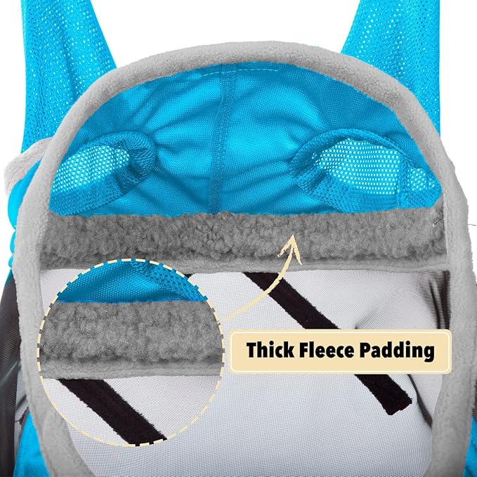 Harrison Howard Pro Luminous Horse Fly Mask Standard with Ears UV Protection for Horse Azure Blue/Silver Medium Cob