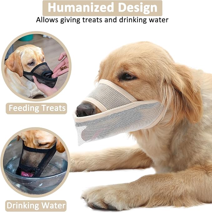 Crazy Felix Nylon Dog Muzzle for Small Medium Large Dogs, Air Mesh Breathable and Drinkable Pet Muzzle for Anti-Biting Anti-Barking Licking (XXS, Beige)
