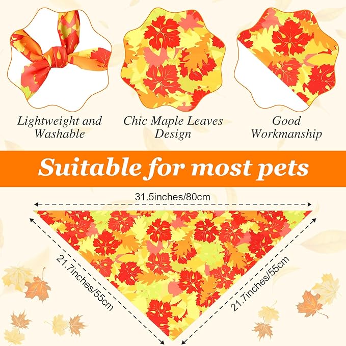 Abbylike 50 Pcs Fall Dog Bandana Bulk Maple Leaves Bandana for Dogs Triangle Kerchief Bibs Scarf for Small Medium Large Pet Autumn Thanksgiving Costume Accessories, 25 Styles (31.5 x 21.7 x 21.7 Inch)