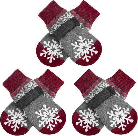BEAUTYZOO Christmas Winter Anti-Slip Dog Socks with Grips Traction Control for Small Medium Large Dogs, Non Skid Indoor Double Side Pet Paw Protector for Hardwood Floor Wear, Snowflake S