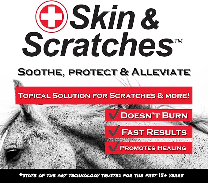 Show Out Skin & Scratches 4 oz Concentrate - Fast Relief and Prevention for Horse Care. Use on Equine Scratches/Mud Fever, Girth Itch, Mange, Thrush, Rain Rot, Ringworm, etc w/Empty Spray Bottle