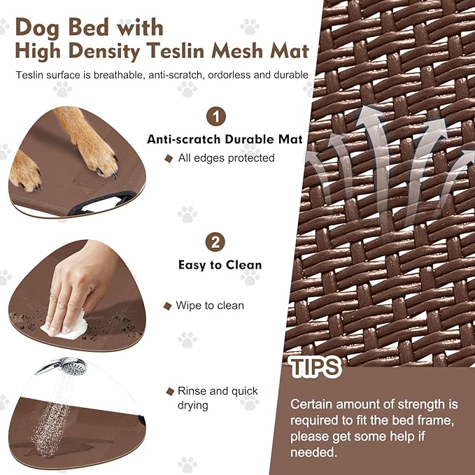 Upgraded Elevated Dog Bed with Canopy, Portable Raised Outdoor Dog Bed with Stable Anti-Slip Feet, Raised Wider Shade Pet Bed Cot for Large Dogs Camping, Indoor & Outdoor Use