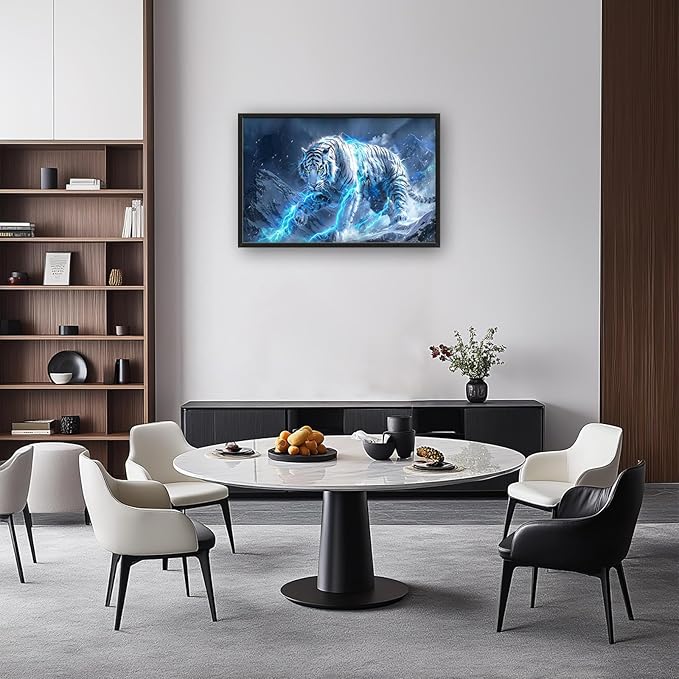 Quorin White Tiger Large Wall Art Wild Animal Pictures Lightning Tiger Wall Decor Snowy Mountain Canvas Print Painting Artwork for Bathroom Living Room Bedroom 36L x 24W