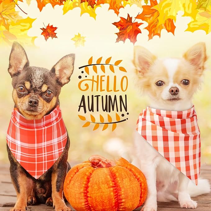 Abbylike 50 Pcs Fall Dog Bandanas Bulk Plaid Bandanas for Dogs Autumn Doggie Triangle Kerchief Scarf Bibs Set for Autumn Small Medium Large Pets Costume Accessories (19.7 x 13.8 x 13.8 Inch)