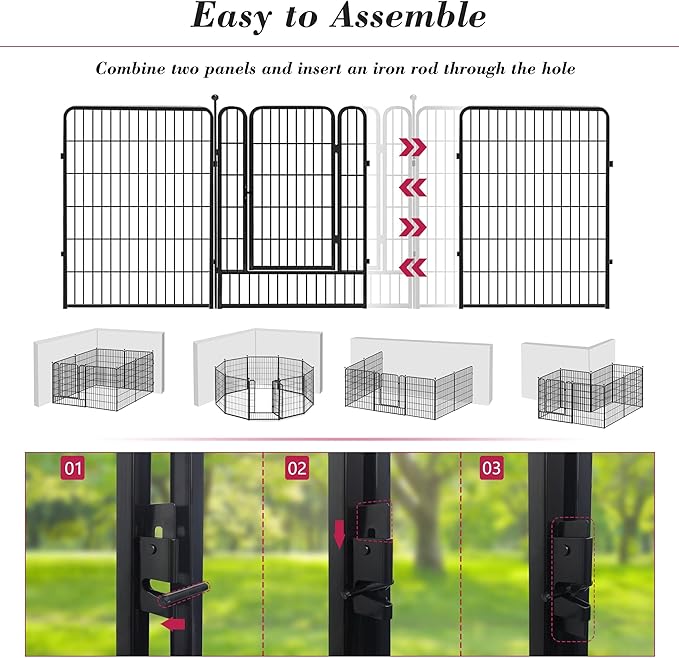 Dog Playpen 40 inch 8 Panels Dog Fence Outdoor for Yard, Indoor Dog Pen for Large/Medium/Small Dogs, Heavy Duty Puppy Playpen with Door Portable Pet Fence for RV Camping