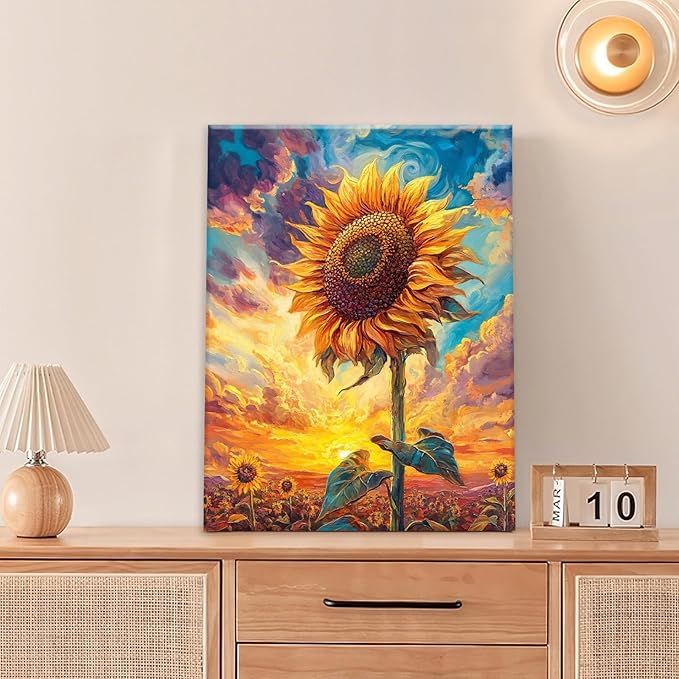 Sunflower Wall Art Canvas Yellow Floral Wall Decor Prints Framed Painting Pictures Gifts Artwork for Bathroom Bedroom Living Dining 16"x20"