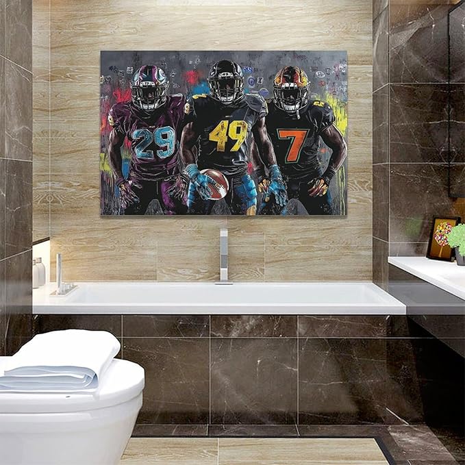 Large Rugby Player Wall Art for Living Room, Framed Oversized Graffiti Sport Wall Decor Cool Canvas Painting Pictures for Men Modern Artwork for Living Room Bathroom Bedroom Office Dining Room 60"x30"