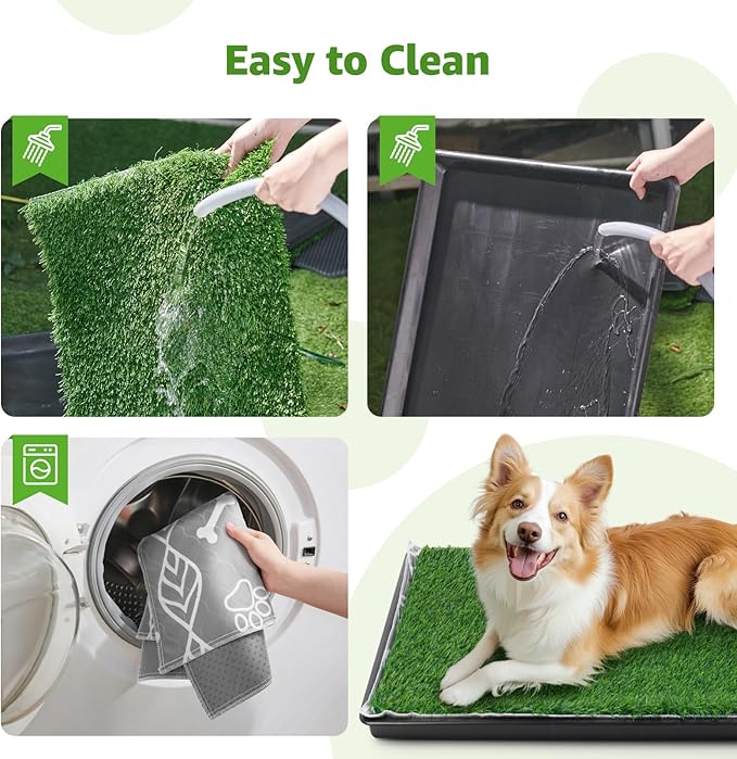LOOBANI 45x29in Large Dog Litter Box with 2 Artificial Grass Patch + 2 Washable Pee Pads, Quickly Absorbency Portable Patio Potty for Balcony Apartment Use